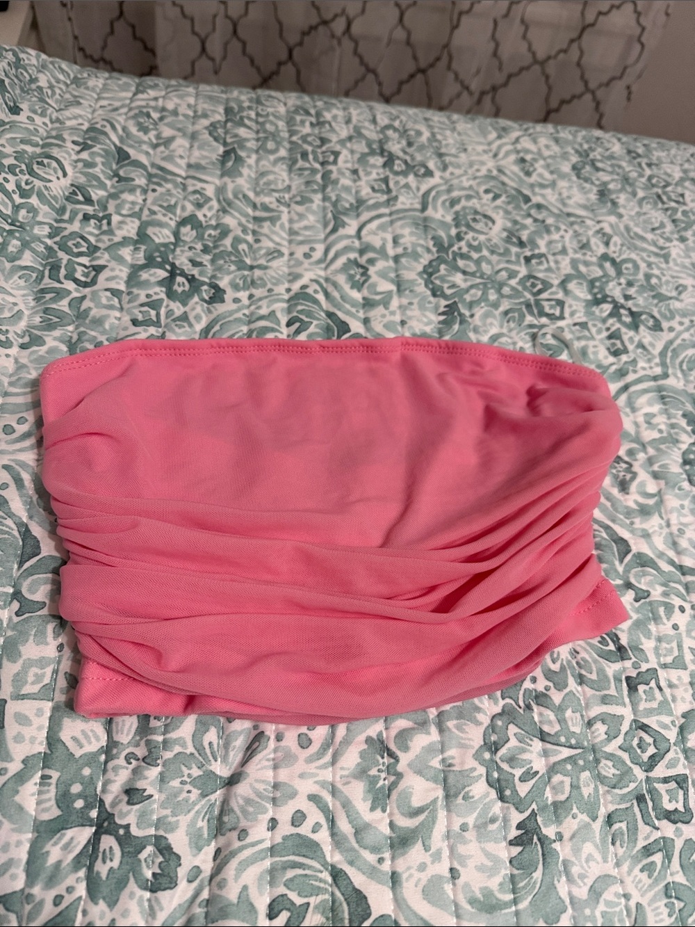 SHEIN Pink Ruched Strapless Bandeau Top